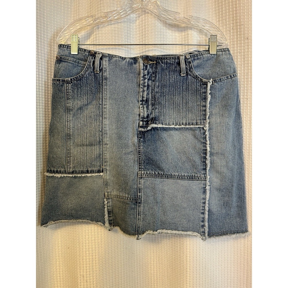 VTG Y2K Denim Patchwork Mini Skirt 14 Boho Hippie Indie Festival